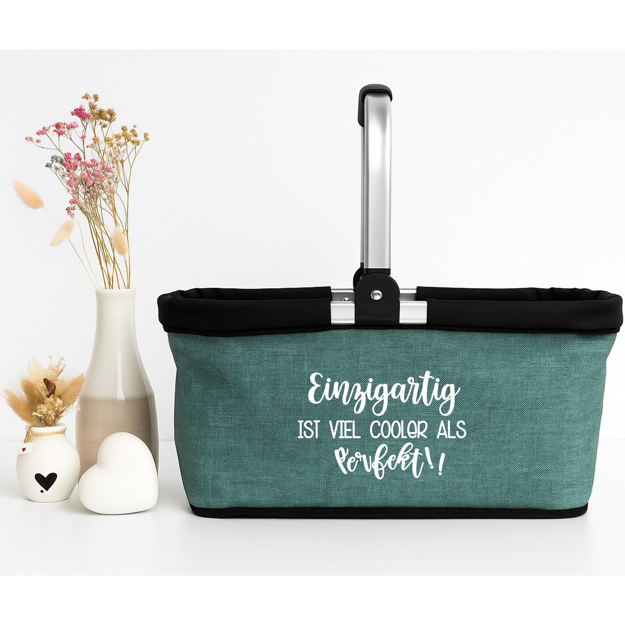 Personalisierter Einkaufskorb "Einzigartig ist viel cooler als perfekt" Tragekorb Picknickkorb faltbar 20L 