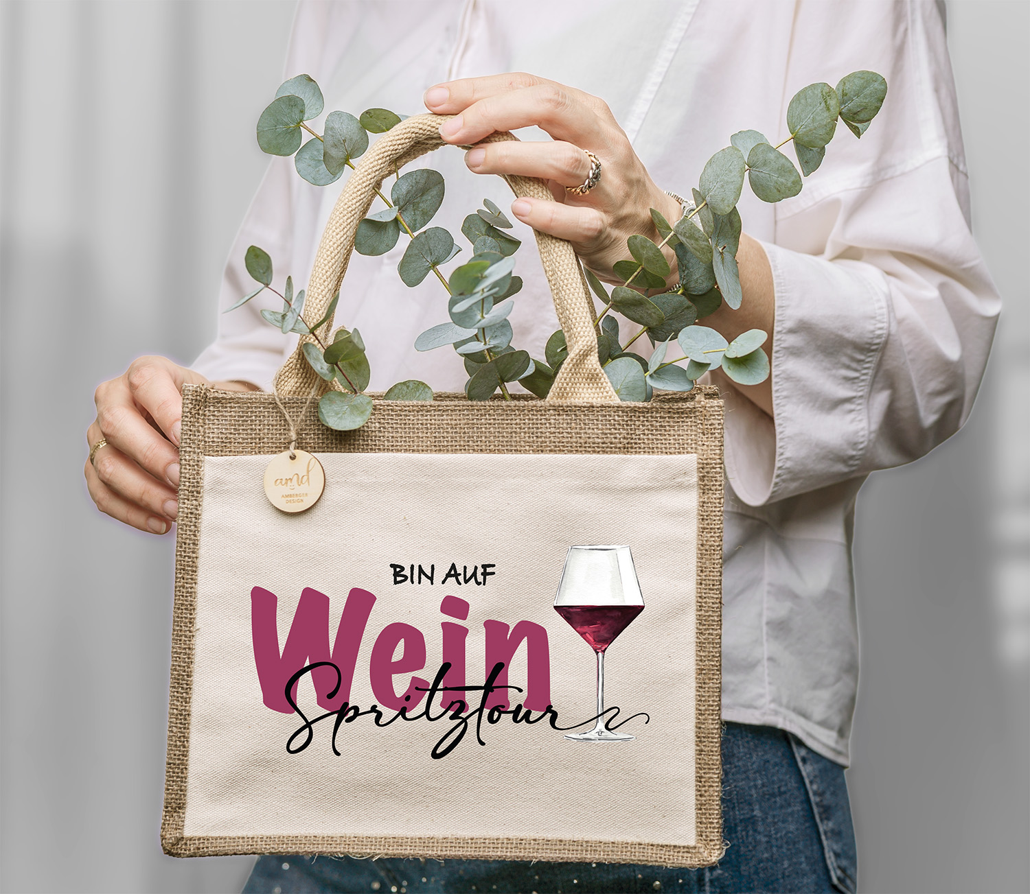 Personalisierte Jute-Tasche „Bin auf Wein Spritztour“ – Wunschname 