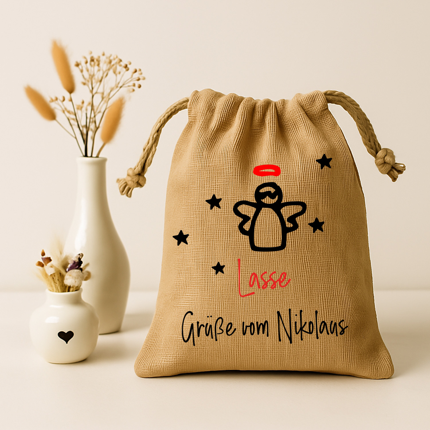 Jute-Nikolaussäckchen Motiv Engel in 3 Größen | S - L 