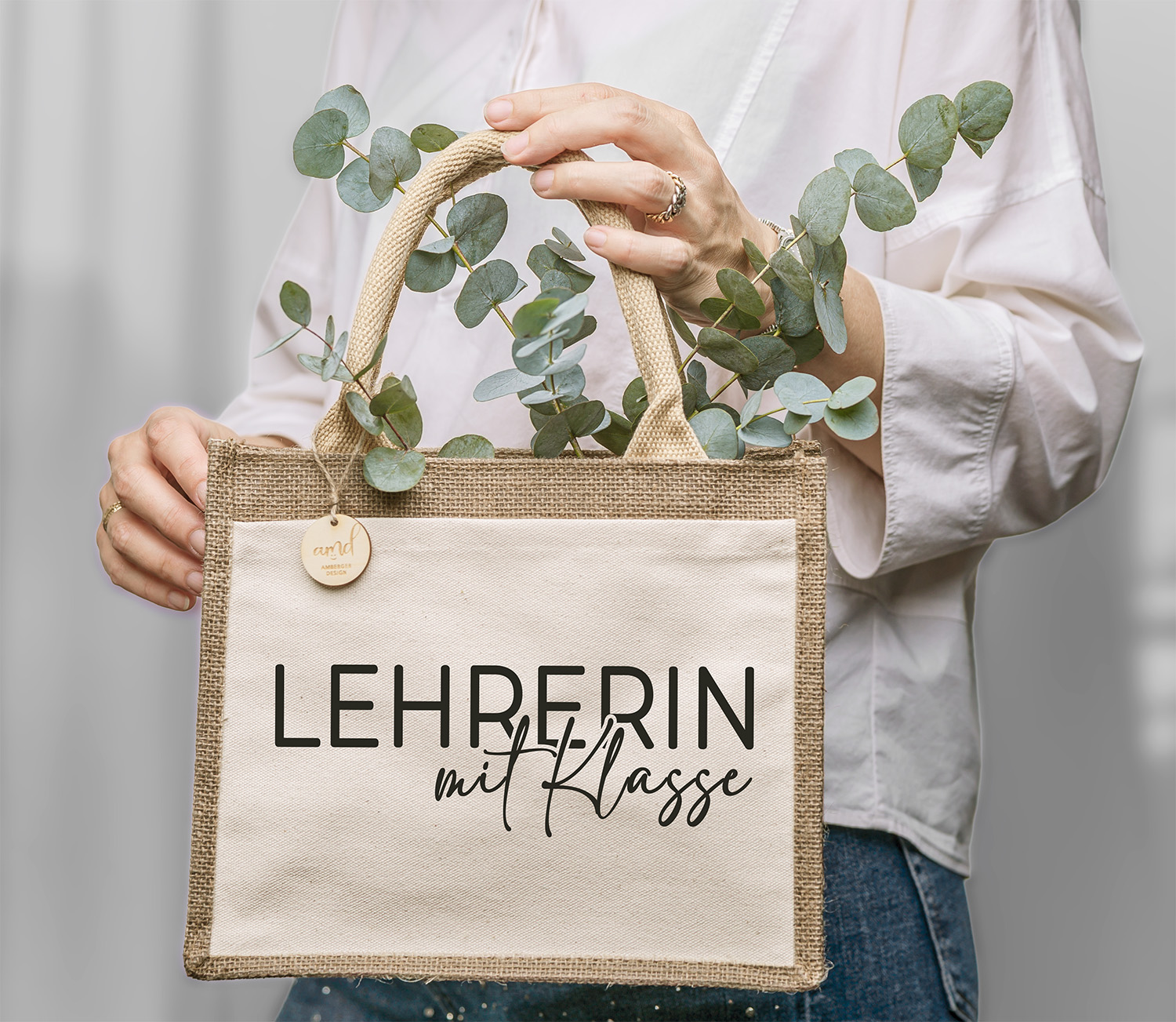 Personalisierte Jute-Tasche „Lehrerin mit Klasse“ – Wunschname