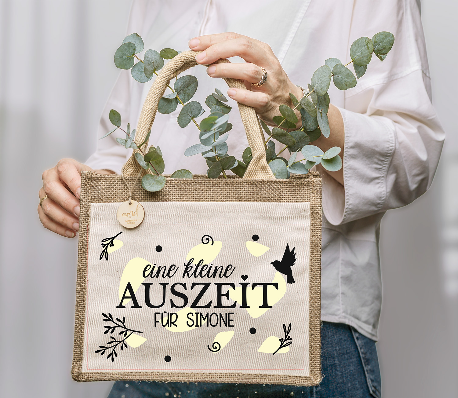 Jute-Tasche „Kleine Auszeit“ Geschenktasche mit Wunschname 