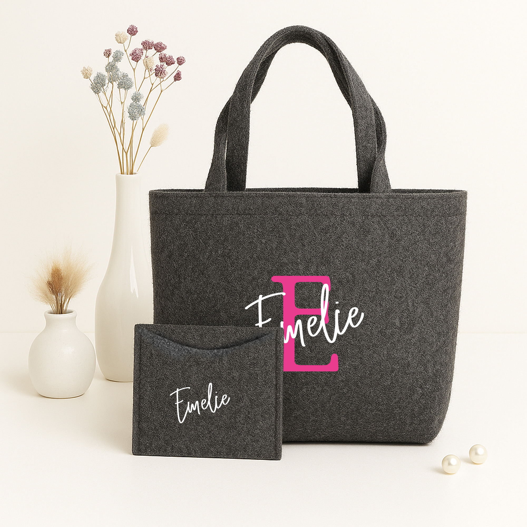Filztasche nachhaltiger Shopper inkl. Innentasche Geschenk | Name Initial personalisiert