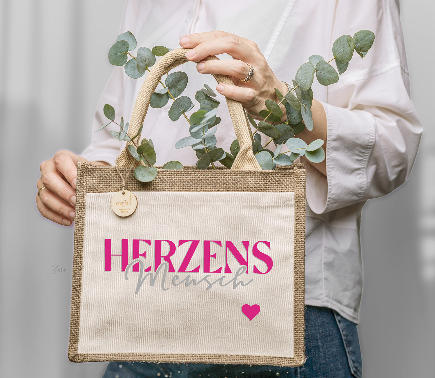 Personalisierte Jute-Tasche „Herzensmensch“ – Wunschname inklusive