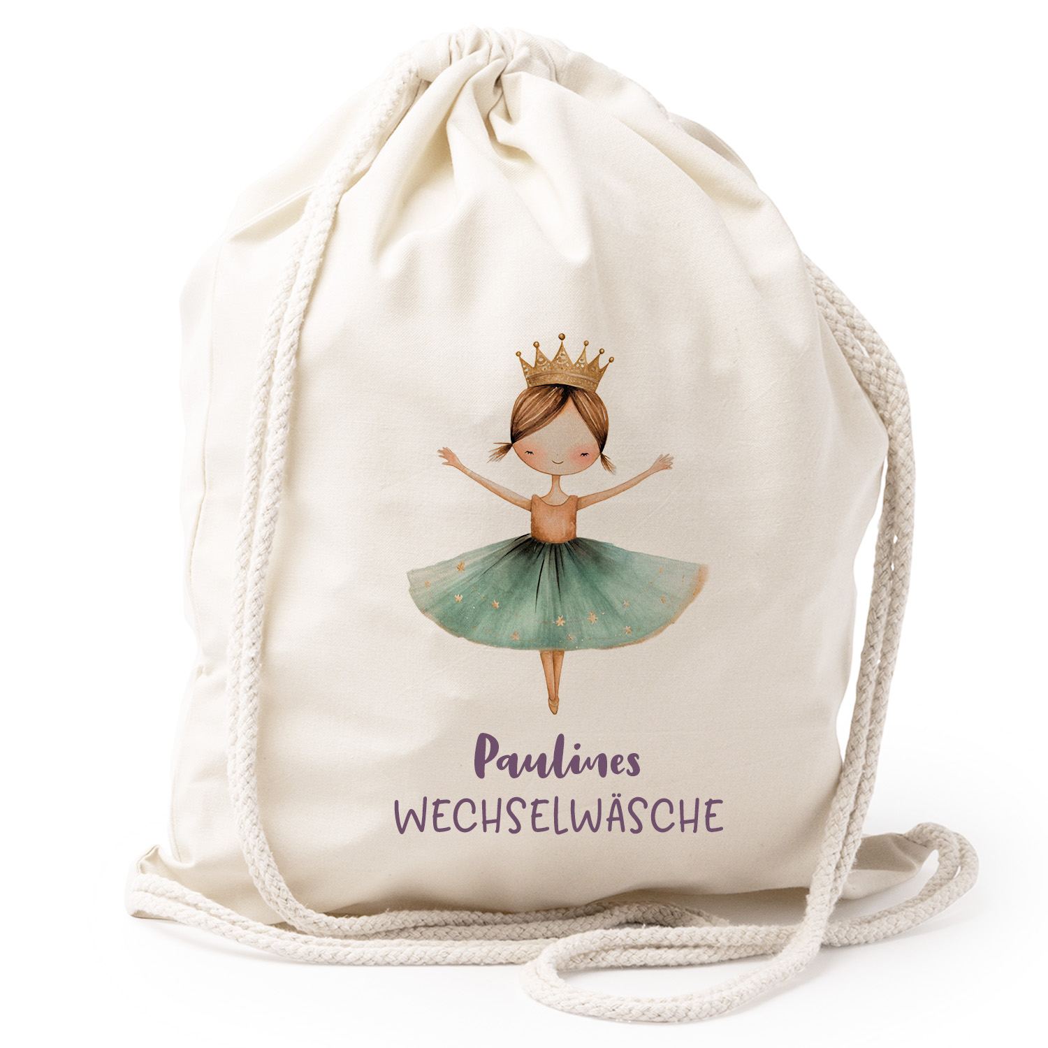 Turnbeutel Rucksack beige Nachhaltig Tasche Motiv: Ballerina Mittelblond personalisiert
