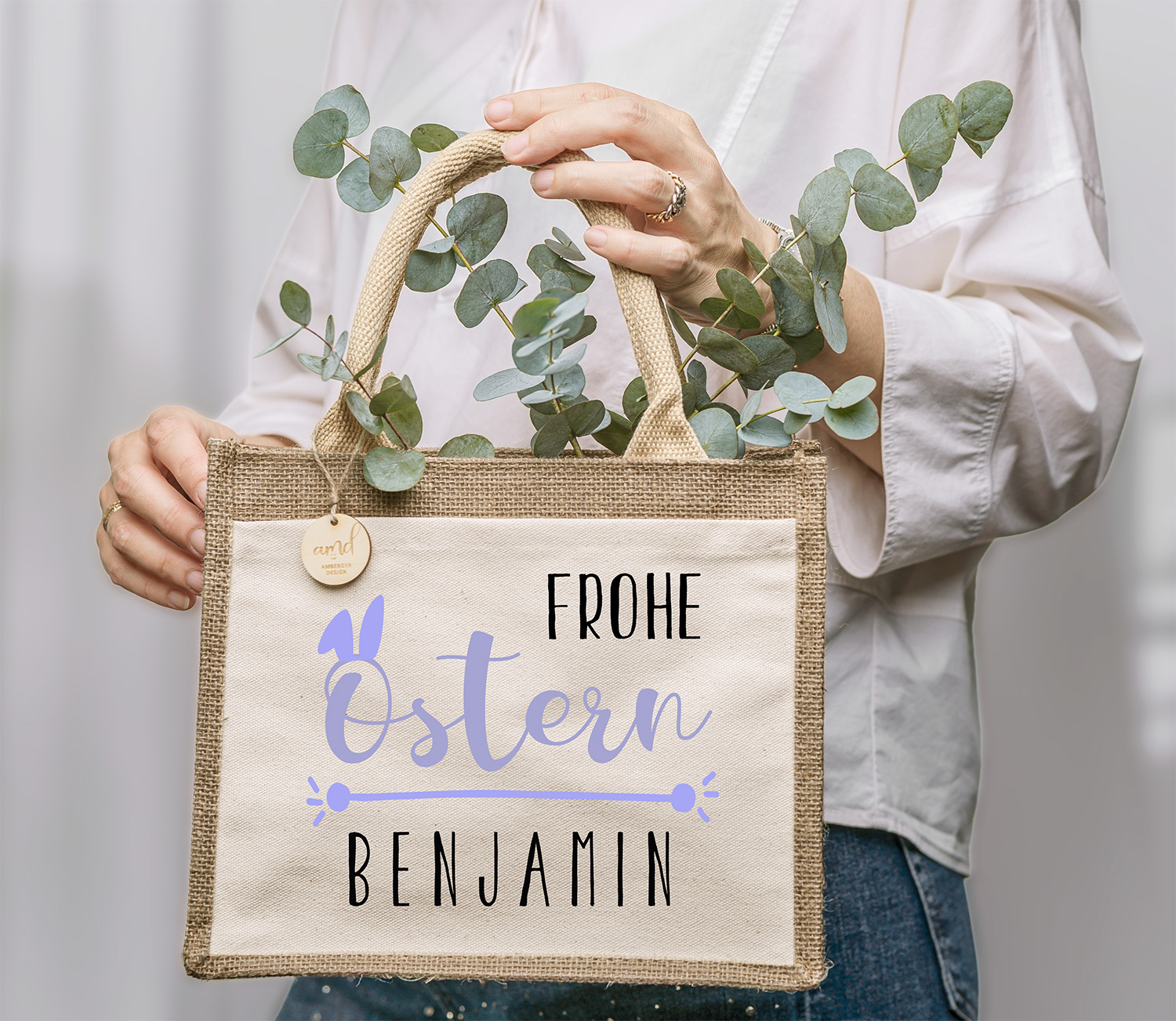 Personalisierte Ostertasche „Frohe Ostern“ mit Name – Jute Tasche Kinder für Ostereiersuche