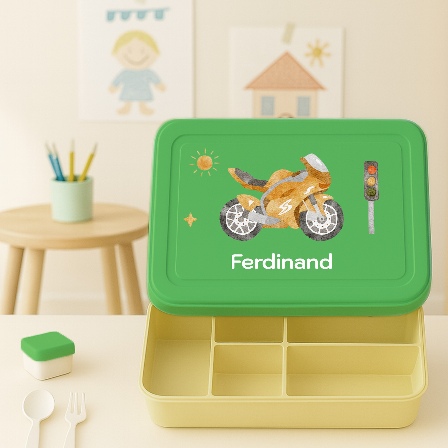 Personaliserte Brotdose Motorrad mit Name 