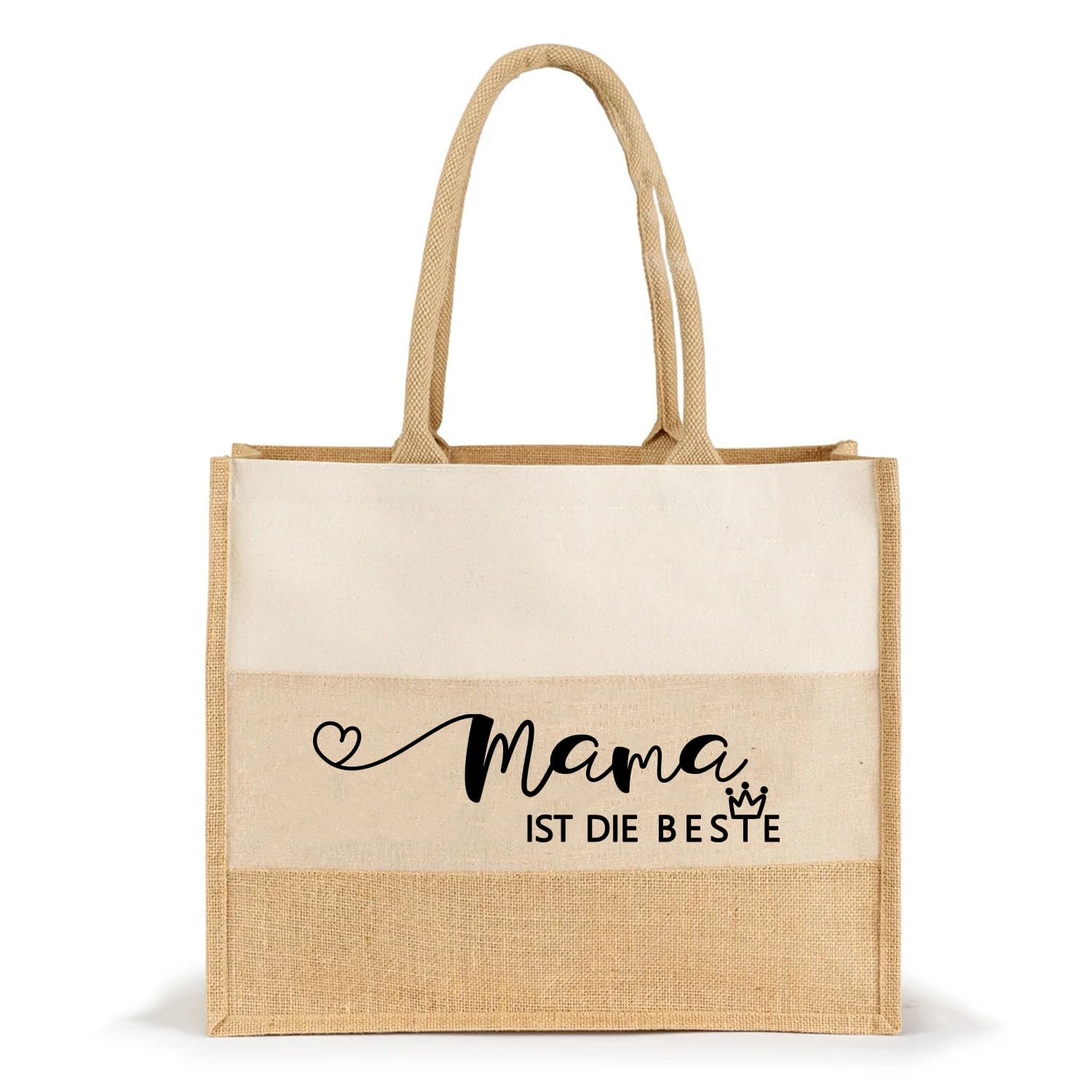 Jute-Tasche 3 farbig Shopper Motiv: Mama & Mom ist die Beste | personalisiert Innentasche-Reißverschluss | Fair | hochwertig Größe 35x42x15cm