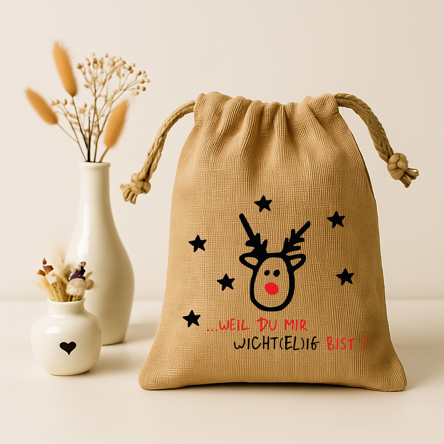 Jute-Nikolaussäckchen Motiv Nikolaus-Weil-Du-Wichtelig-bist in 3 Größen | S - L   