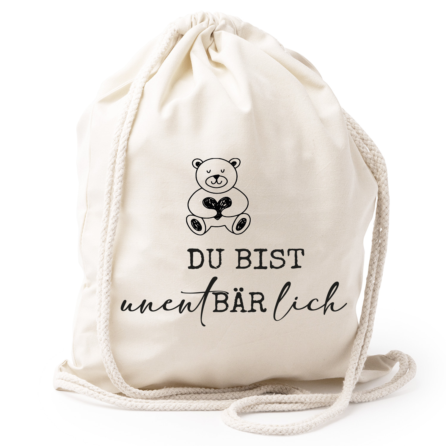 Turnbeutel Rucksack beige Nachhaltig Tasche Motiv: Unentbärlich personalisiert