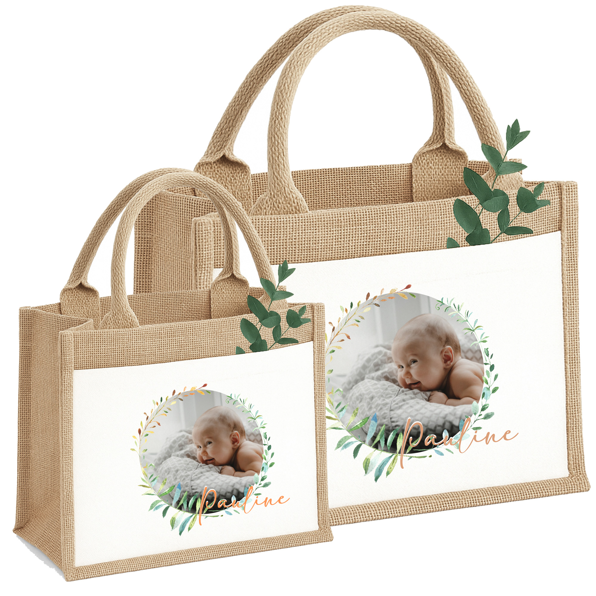  Personalisierte Jutetasche Foto & Wunschtext "Motiv Foto Neugeboren " Geschenk-Tasche individuellem Foto