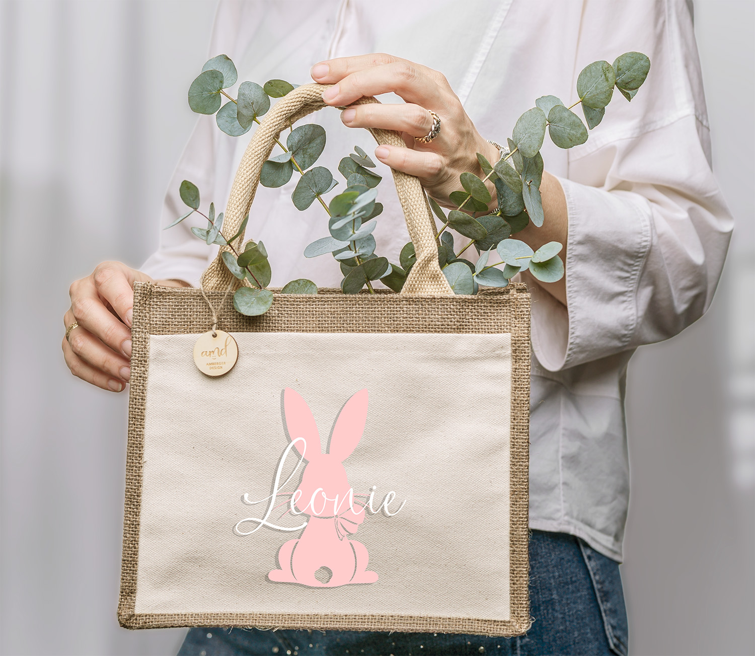 Personalisierte Jute-Ostertasche mit Name – Osterhase Kinder Tasche für Ostereiersuche | Jute Beutel Ostern Geschenk