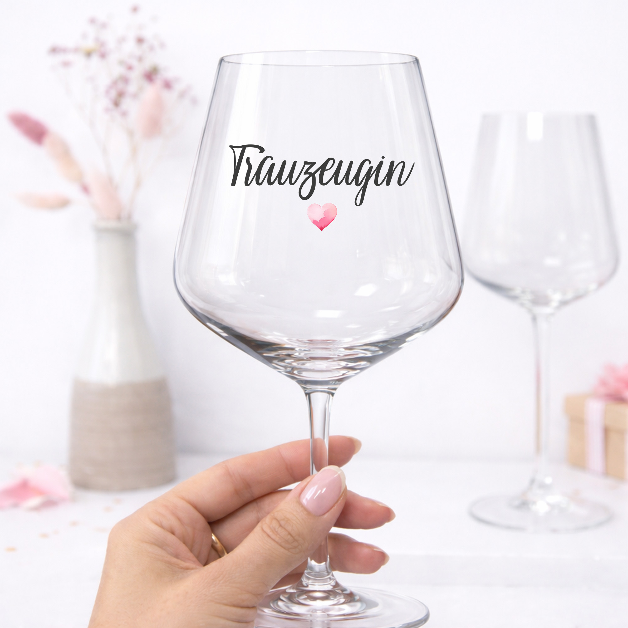 Weinglas Trauzeugin mit Herz – Geschenk für Trauzeugin – personalisiertes Hochzeitsglas – Trauzeugin fragen Geschenk