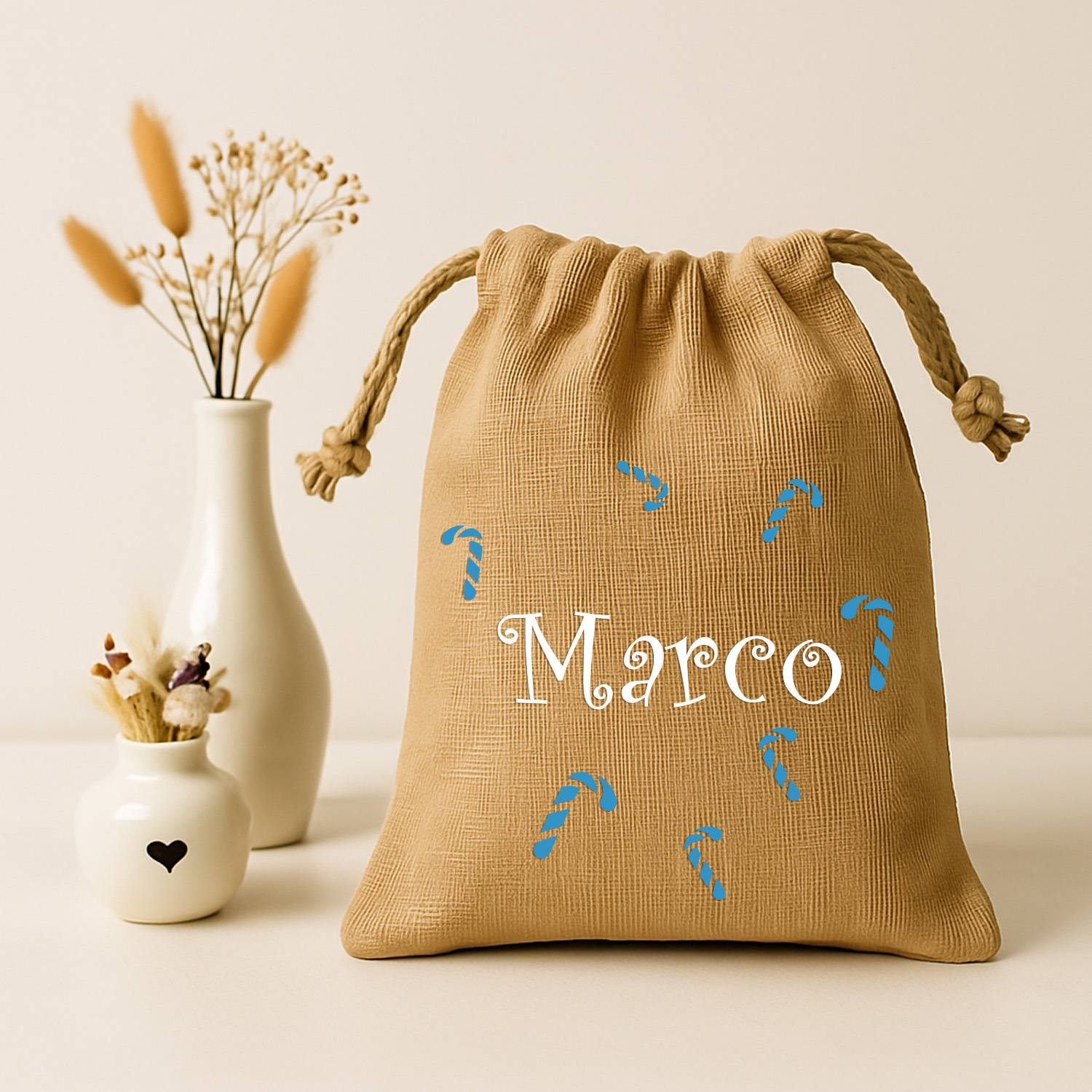 Jute-Nikolaussäckchen Motiv Name-Candy in 3 Größen | S - L  