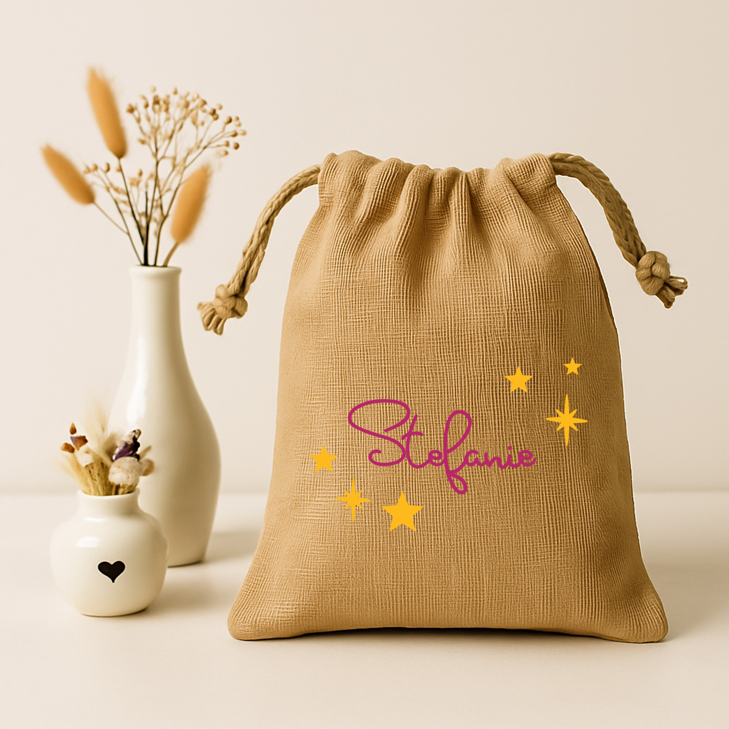 Jute-Nikolaussäckchen Motiv Name - Sterne in 3 Größen | S - L  