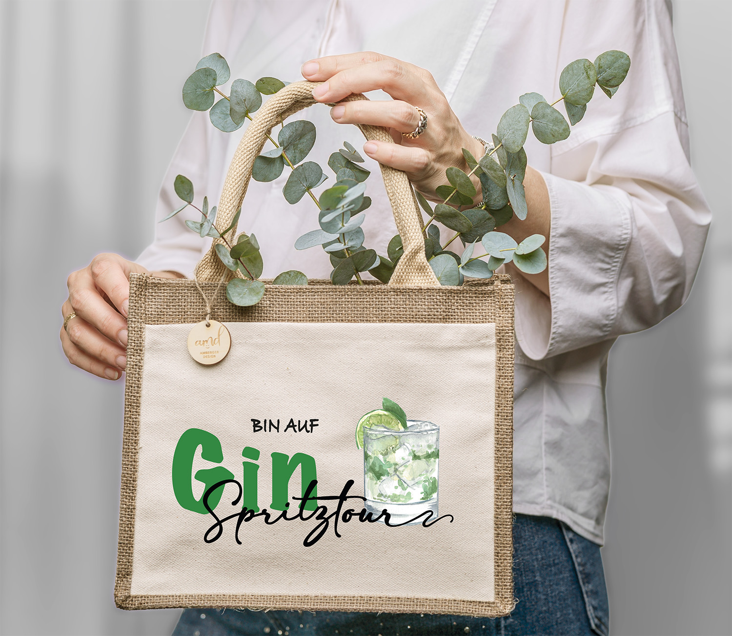 Personalisierte Jute-Tasche „Ich bin auf Gin-Spritztour“ – mit Wunschname