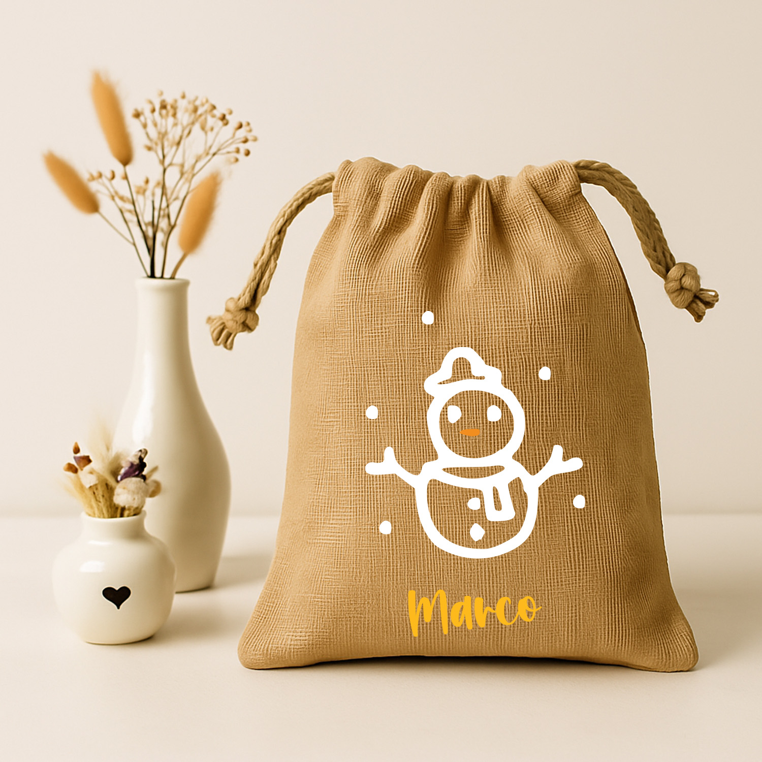 Jute-Nikolaussäckchen Motiv Schneemann 3 Größen | S - L  