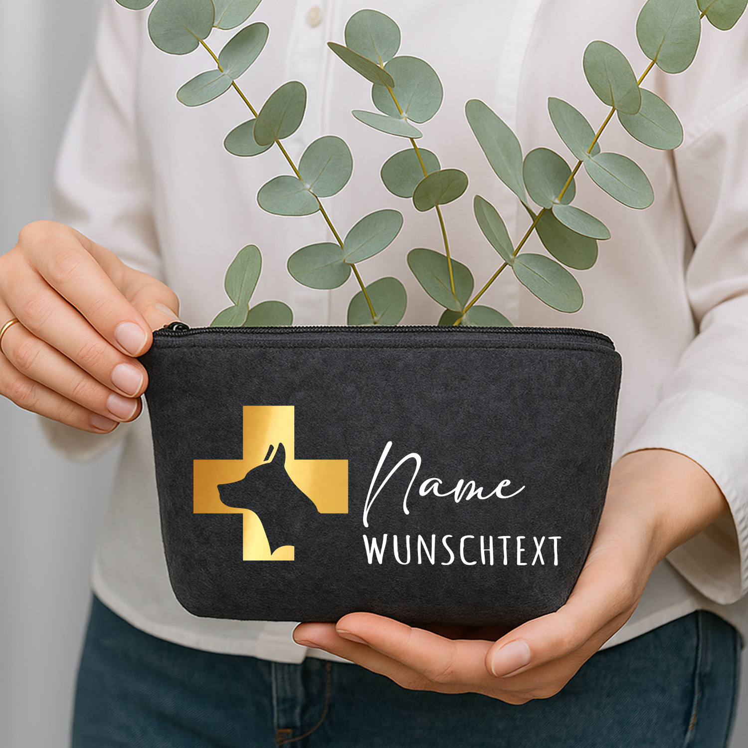 Tasche-Filz Schäferhund Name Reisieapotheke personalisiert | Beutel-mit-Namensdruck Hunde | Personalisierte Filztasche "Hundeapotheke" 