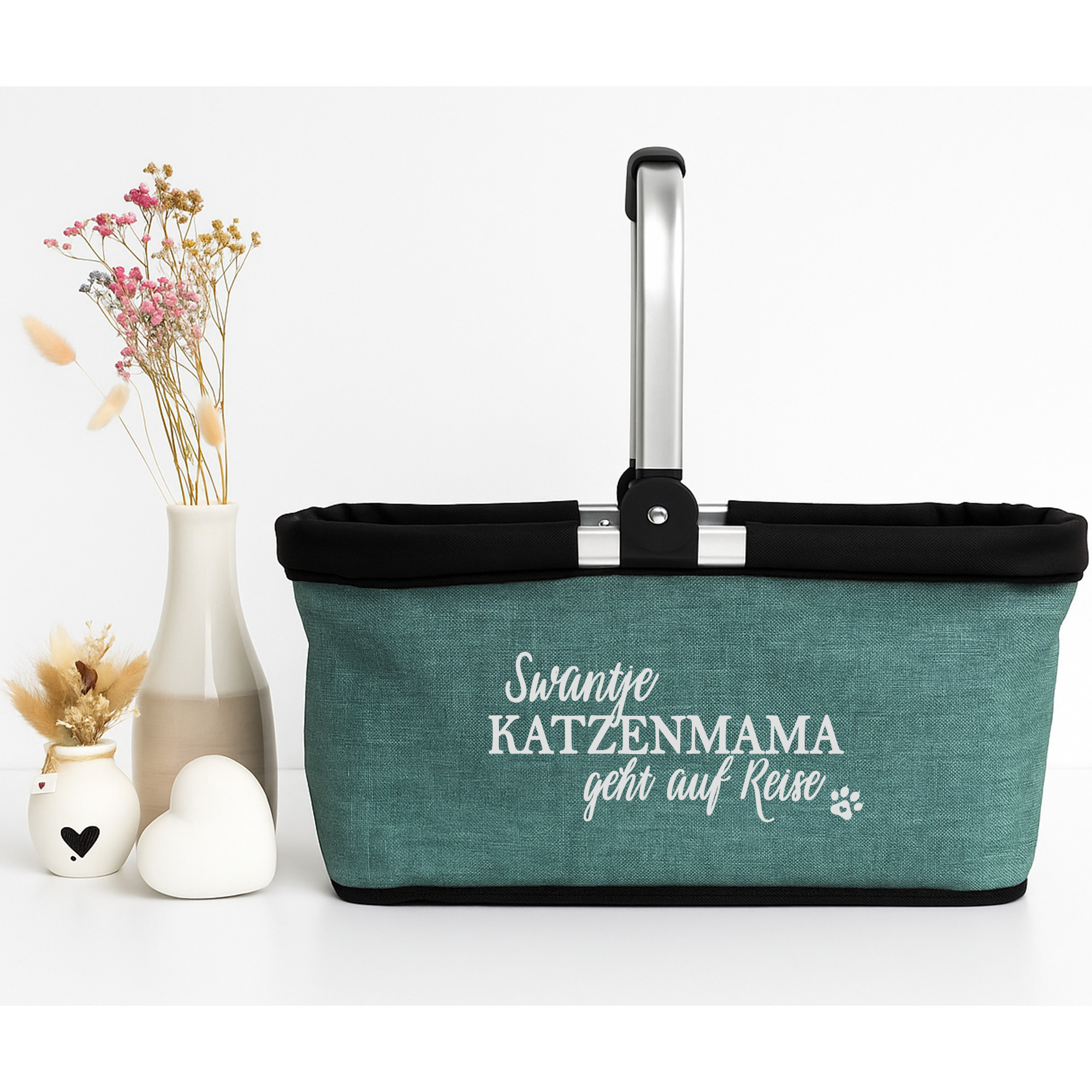 Personalisierter Korb Motiv: "Katzenmama geht auf Reise" Tragekorb faltbar 20L