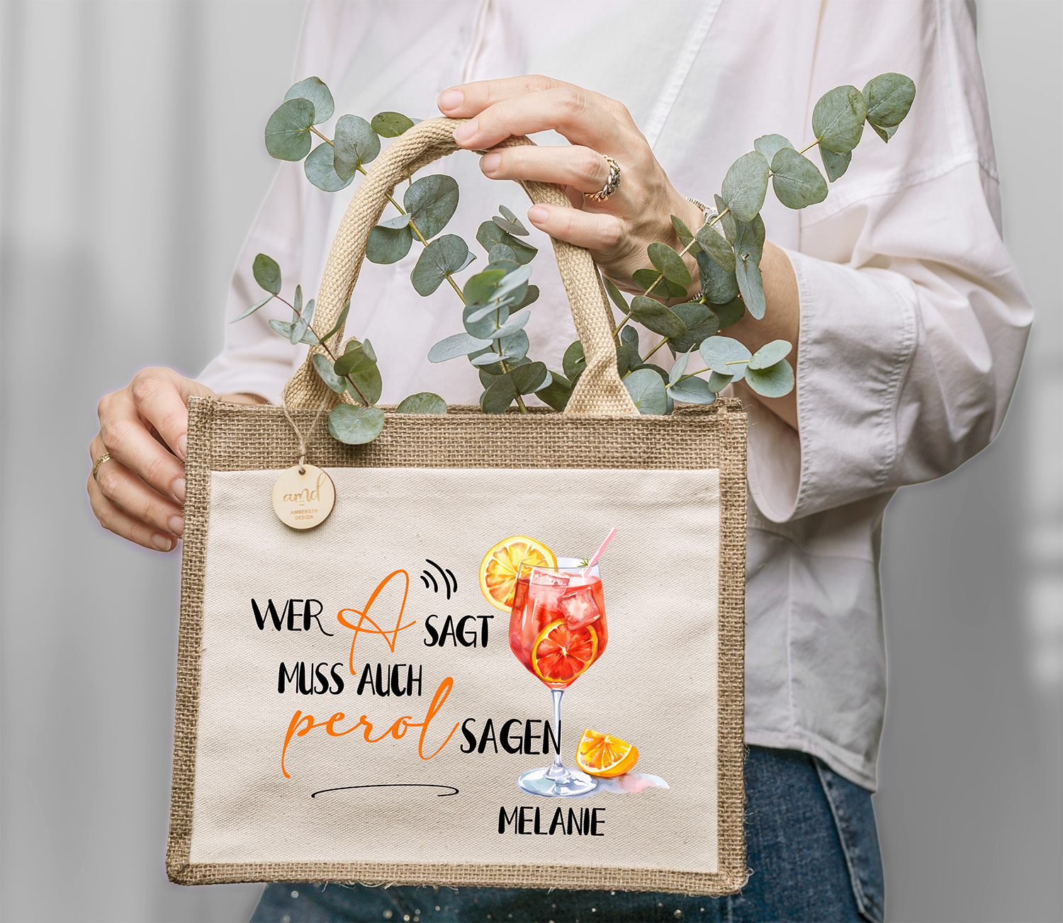 Personalisierte Jute-Tasche „Wer A sagt muss auch PEROL sagen“ – Wunschname