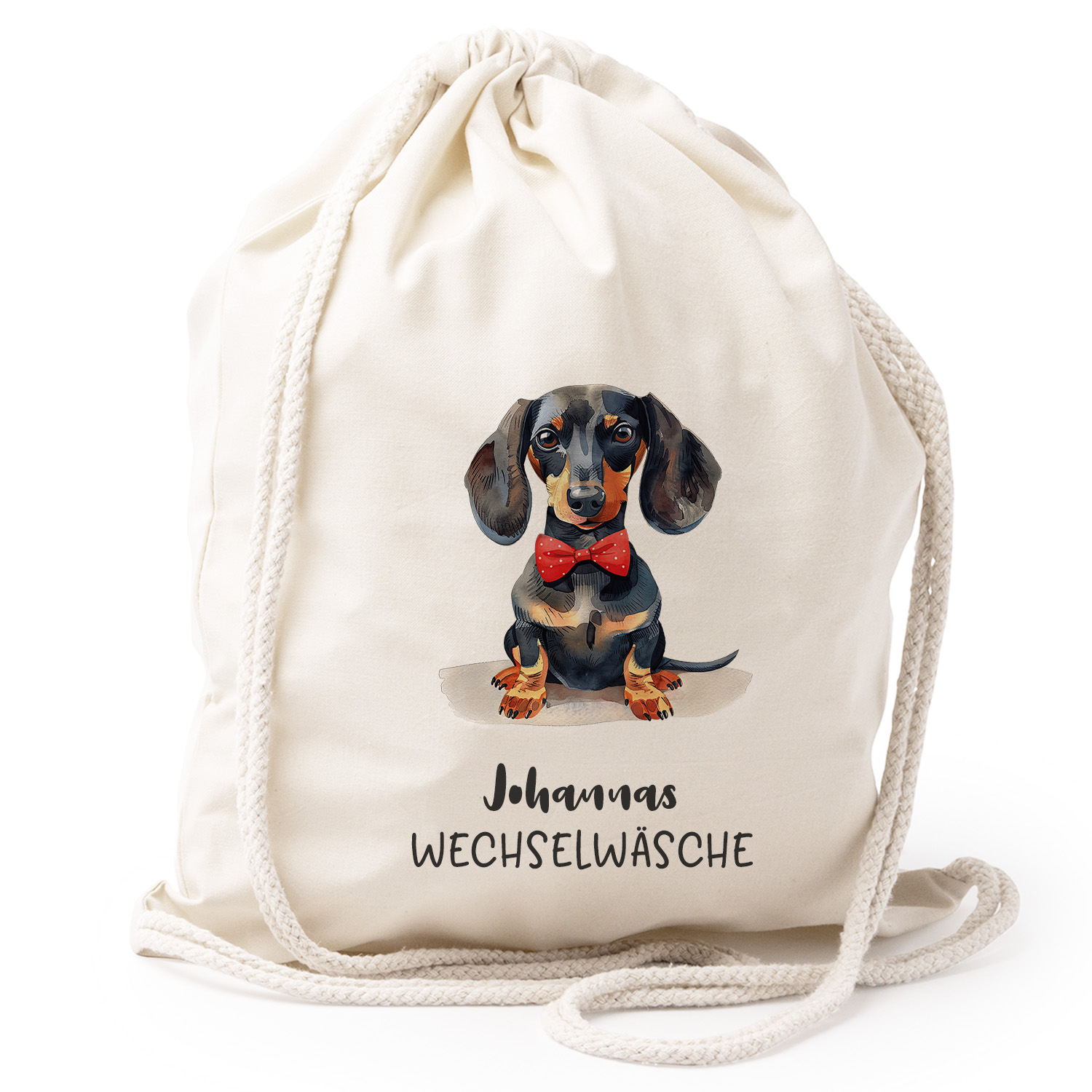 Turnbeutel Rucksack beige Nachhaltig Tasche Motiv: Dackeldunkel personalisiert 