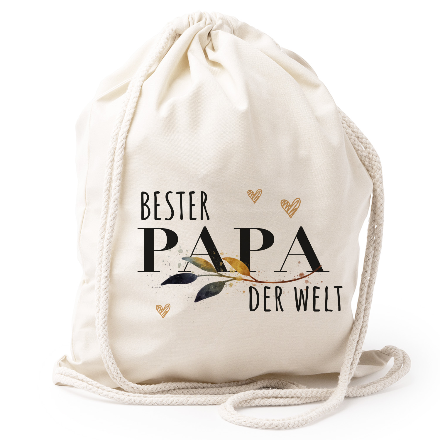 Turnbeutel Rucksack beige Nachhaltig Tasche Motiv: "Beste Papa der Welt" personalisiert Kopie