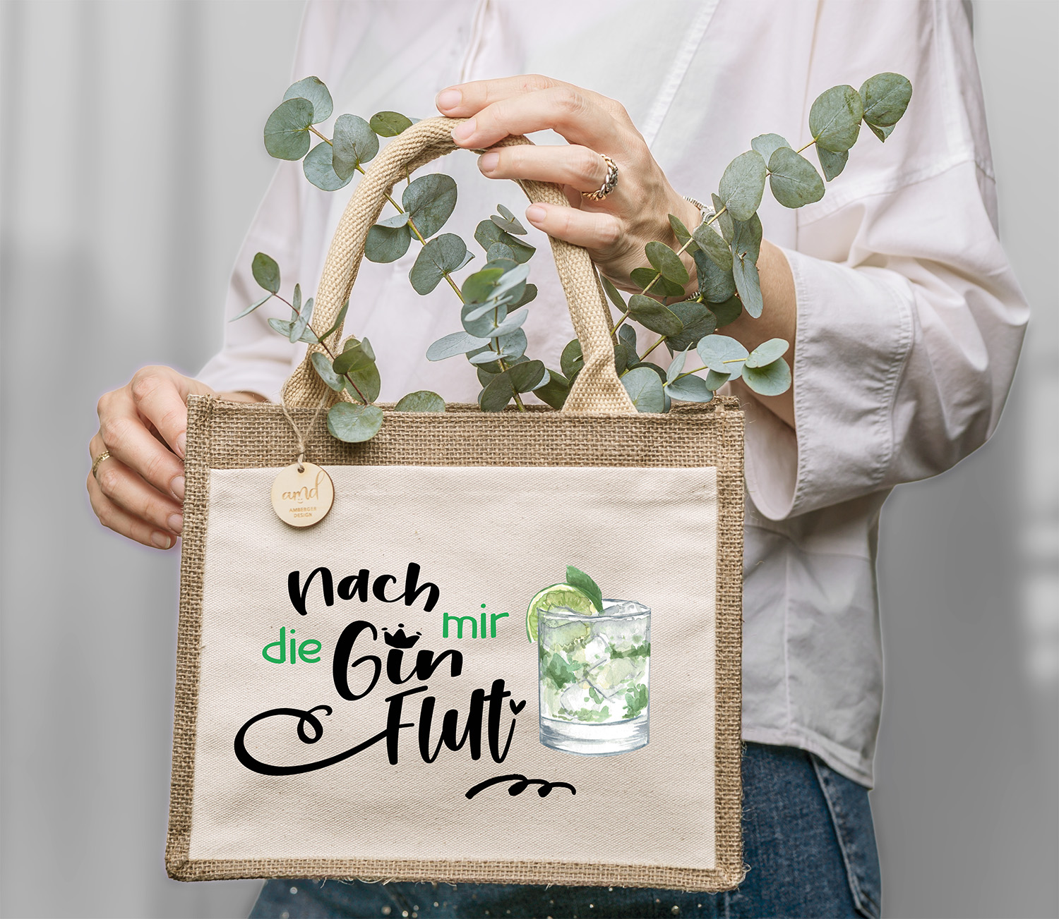 Personalisierte Jute-Tasche „Nach mir die Gin-Flut“ – mit Wunschname