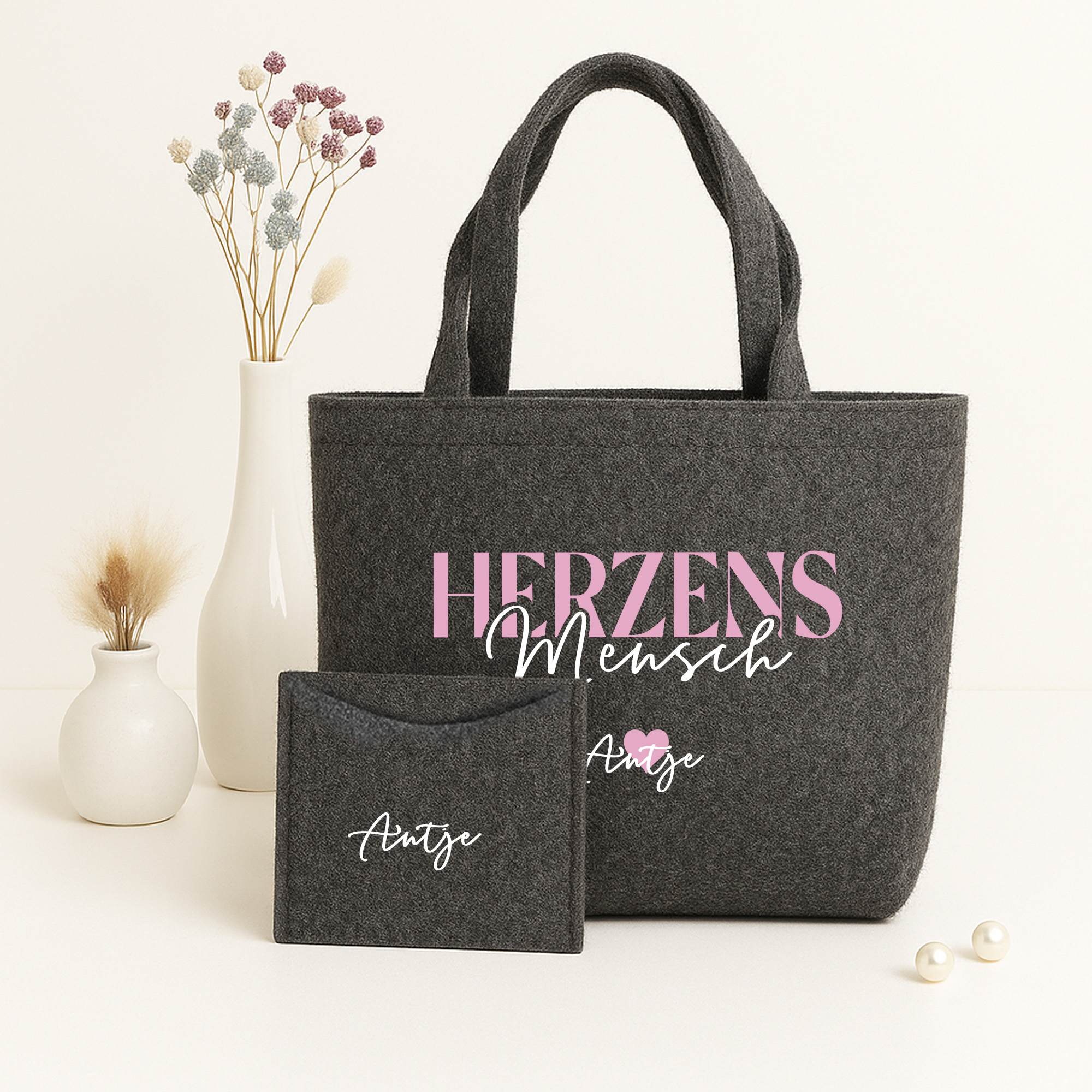 Filztasche nachhaltiger Shopper inkl. Innentasche Geschenk | Herzensmensch Lieblingsmensch – personalisiert