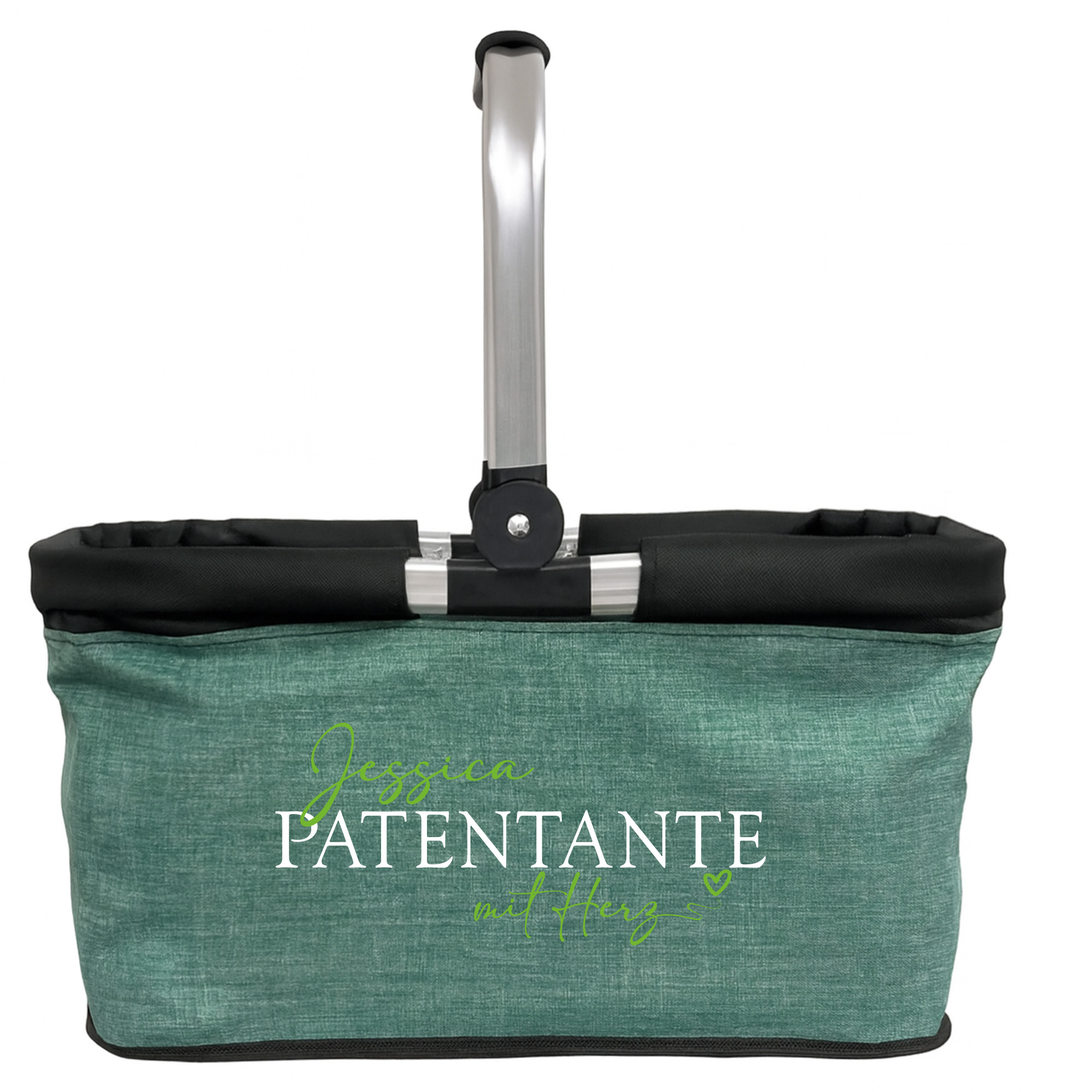 Personalisierter Einkaufskorb "Patentante mit Herz" Tragekorb Picknickkorb faltbar 20L mit Namen