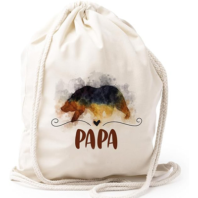 Turnbeutel Rucksack beige Nachhaltig Tasche Motiv: Papa Bear personalisiert