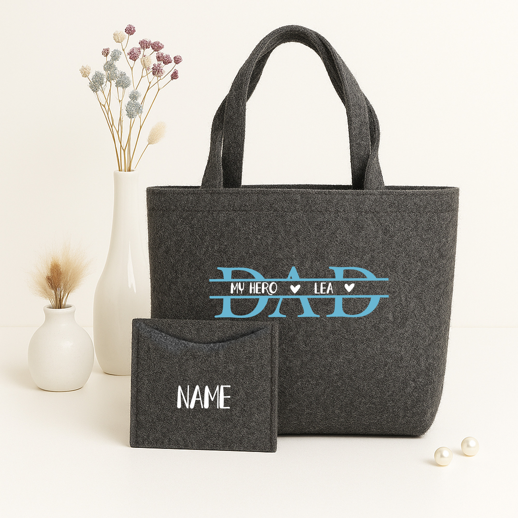 Filztasche nachhaltiger Shopper inkl. Innentasche Geschenk | Druck DAD personalisiert mit Name