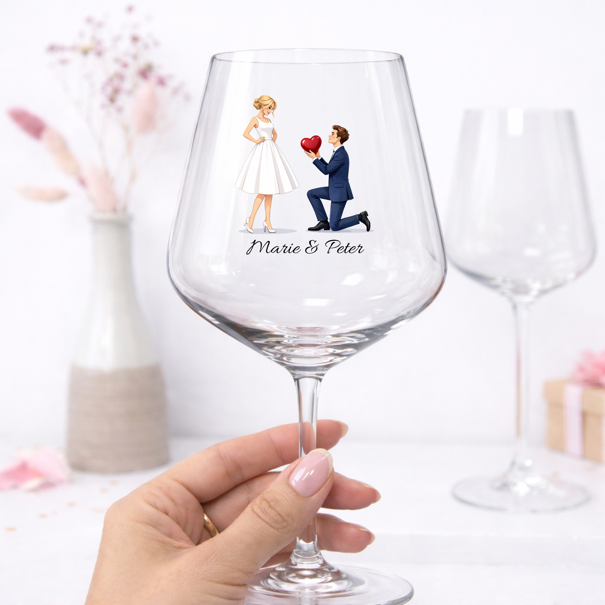 Weinglas Brautpaar personalisiert mit Namen – Hochzeitsgeschenk für Paar | Verlobung Geschenk