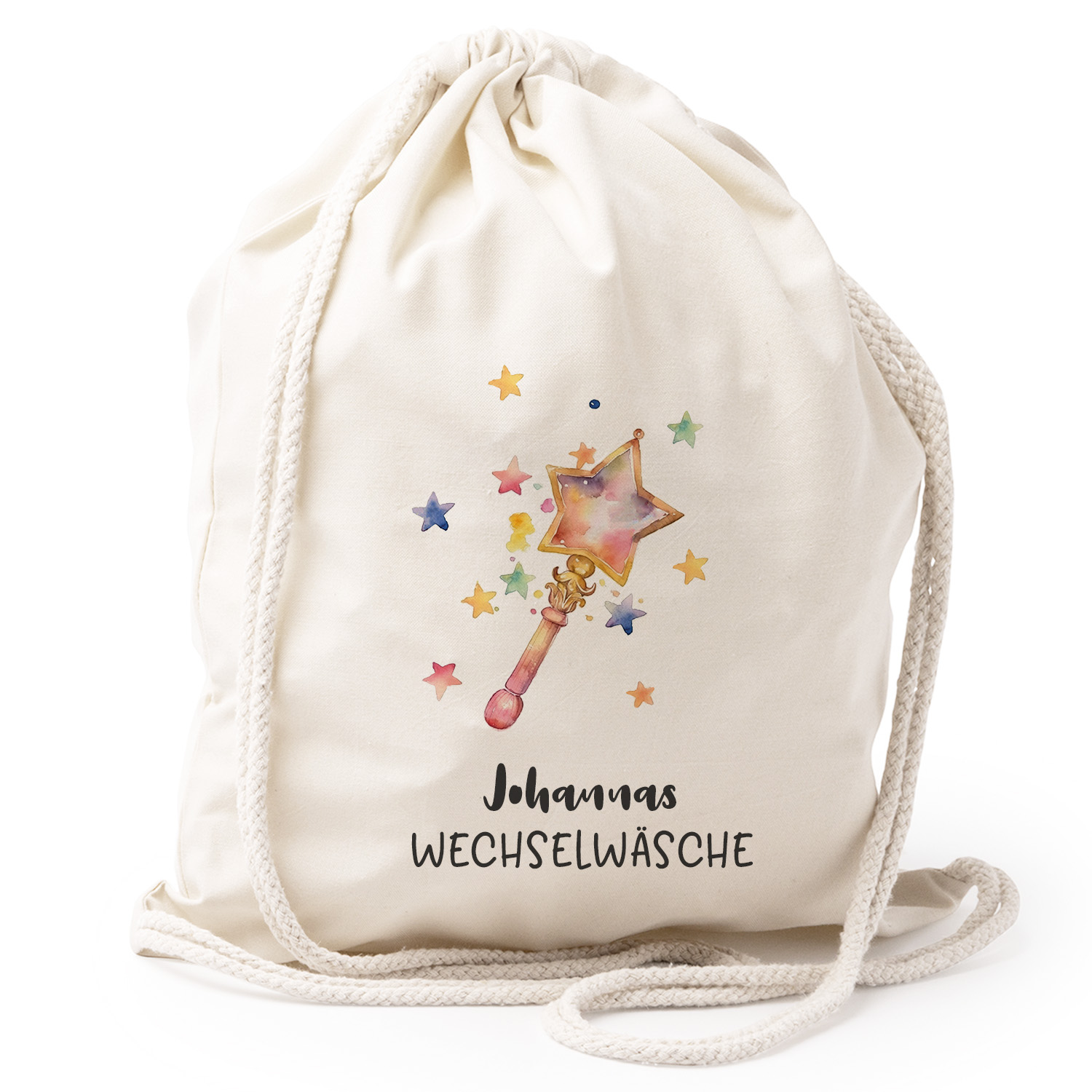 Turnbeutel Rucksack beige Nachhaltig Tasche Motiv: Zauberstab personalisiert 
