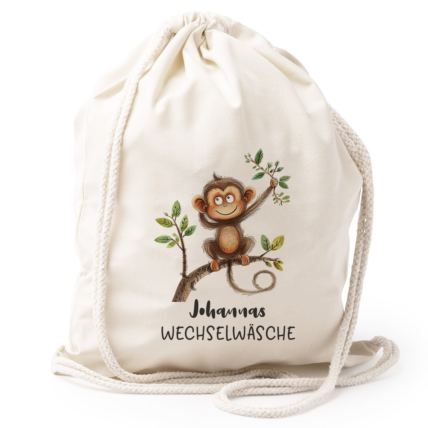 Turnbeutel Rucksack beige Nachhaltig Tasche Motiv: Affe personalisiert