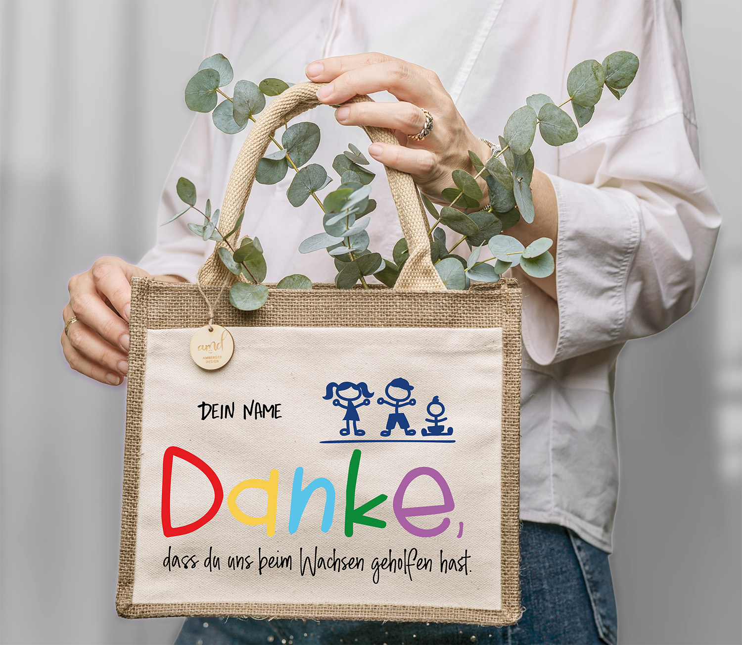 Personalisierte Jute-Tasche „Danke – Dass du uns beim Wachsen geholfen hast“ – Geschenk für Kindergarten & Kita-Team