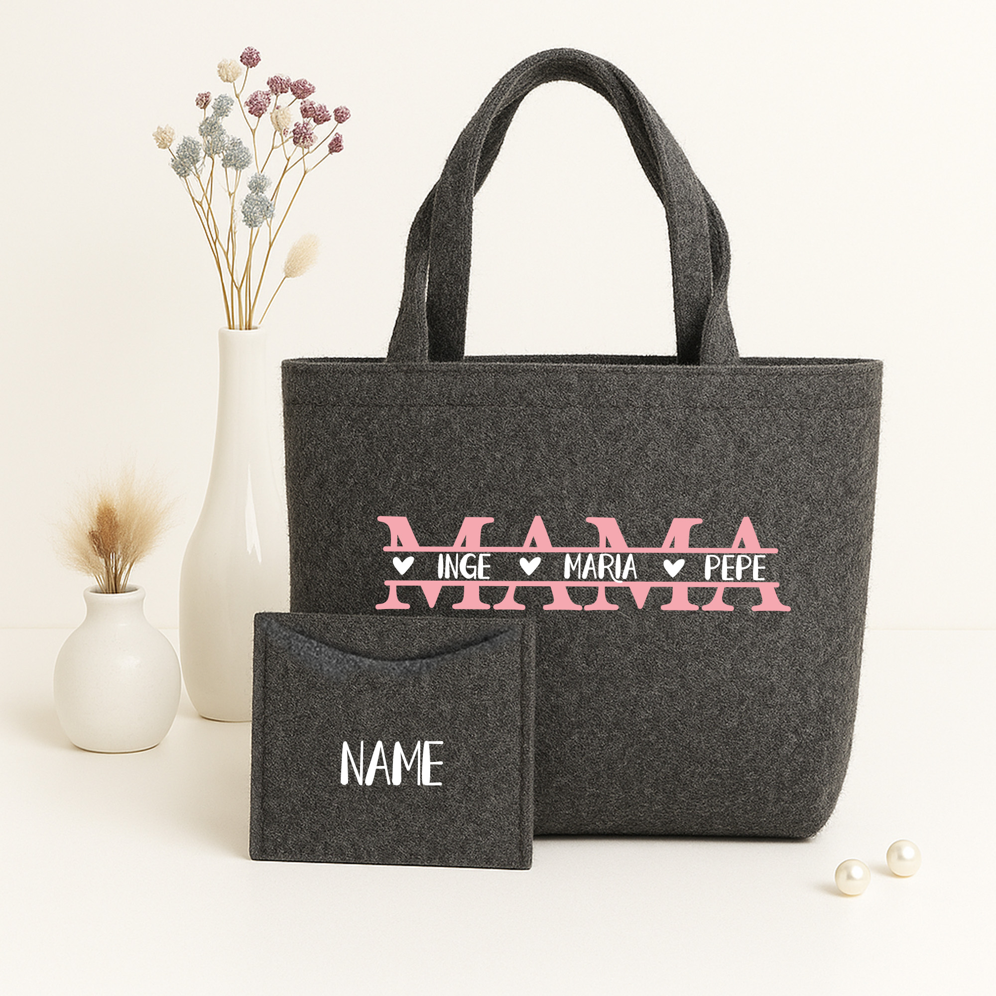 Filztasche nachhaltiger Shopper inkl. Innentasche Geschenk | Druck Mama – personalisiert mit Name Kinder 