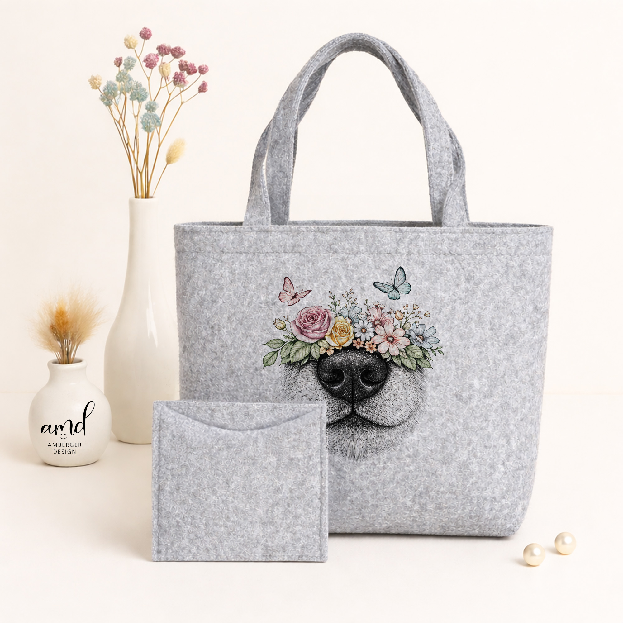 Filztasche nachhaltiger Shopper inkl. Innentasche bedruckt Tiername | Hundenase personalisiert