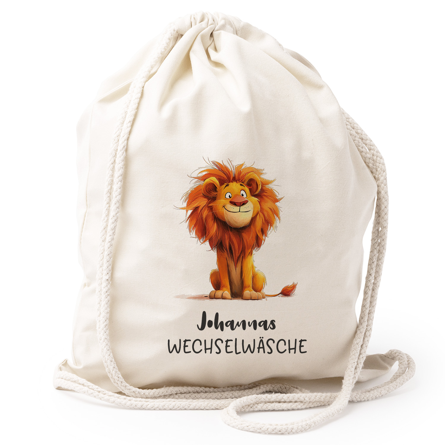 Turnbeutel Rucksack beige Nachhaltig Tasche Motiv: Löwe personalisiert 