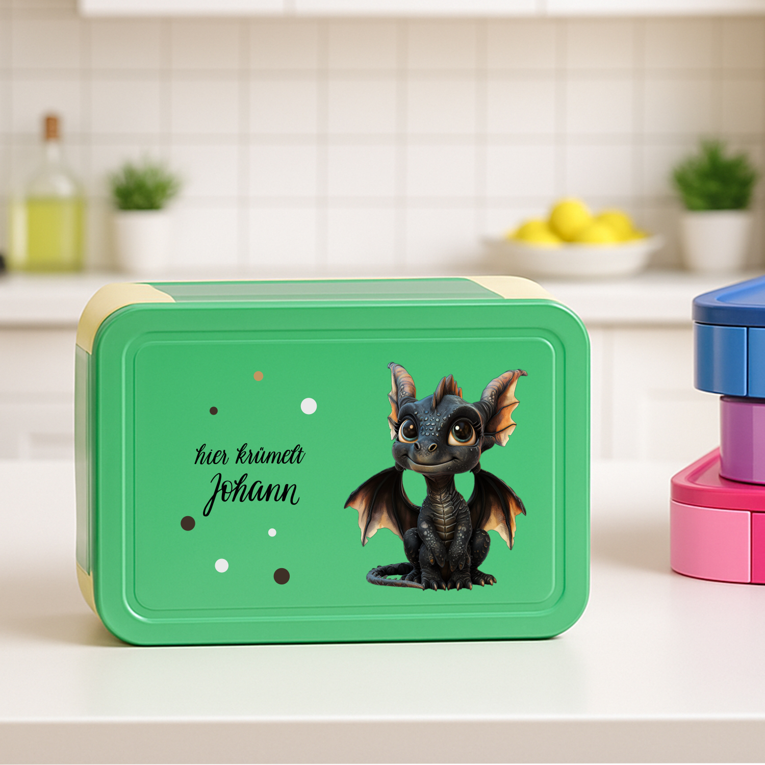 Personaliserte Brotdose Drache mit Name