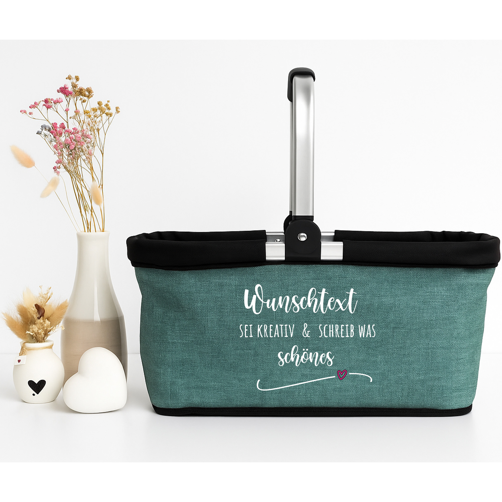 Personalisierter Einkaufskorb mit individuellem Text Design und Wunschtext Tragekorb Picknickkorb faltbar 20L 