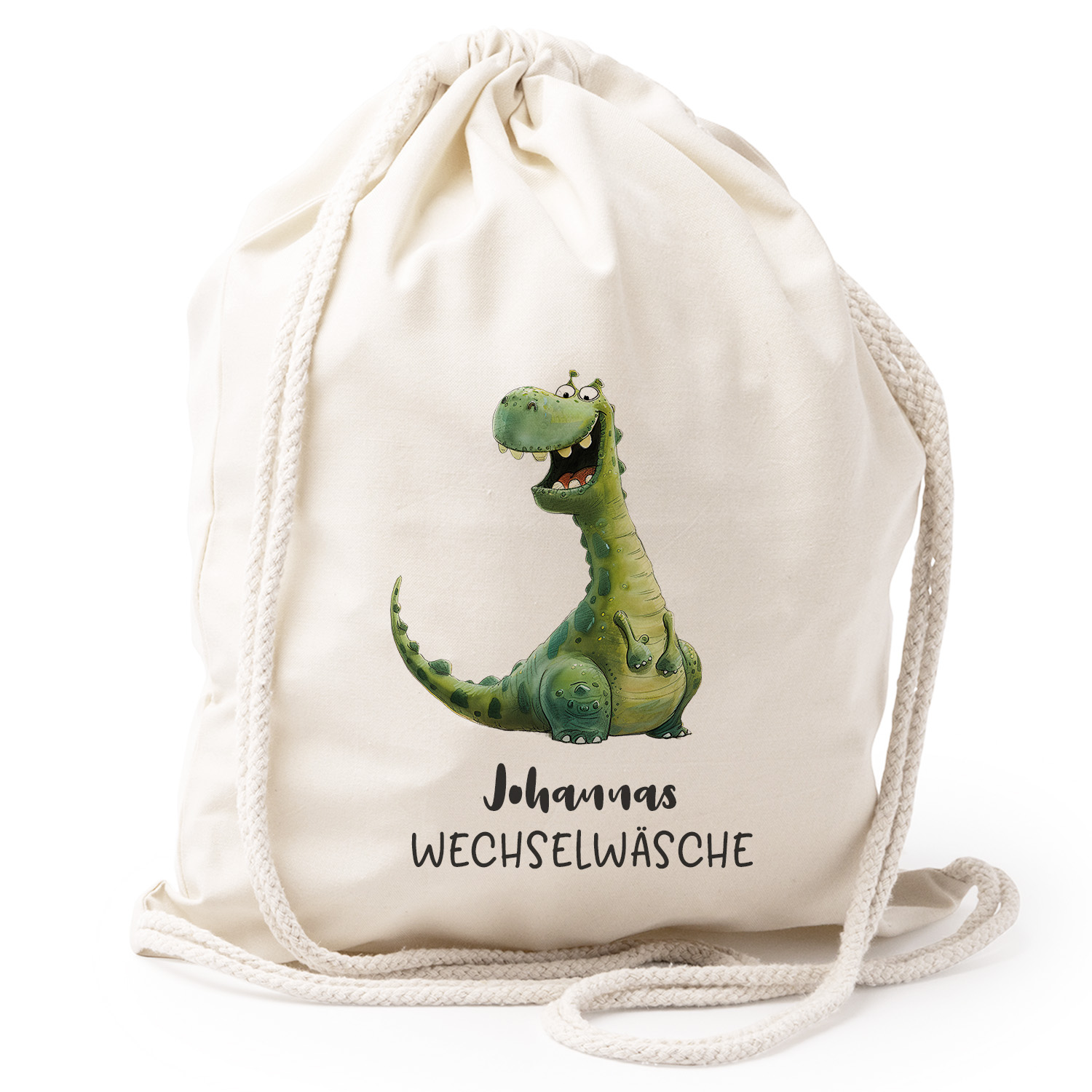 Turnbeutel Rucksack beige Nachhaltig Tasche Motiv: Drache grün personalisiert 