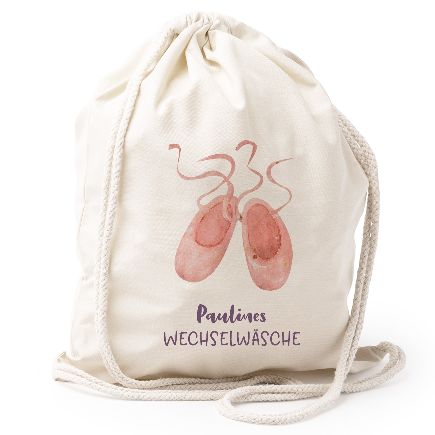Turnbeutel Rucksack beige Nachhaltig Tasche Motiv: Ballerina Schuhe personalisiert 