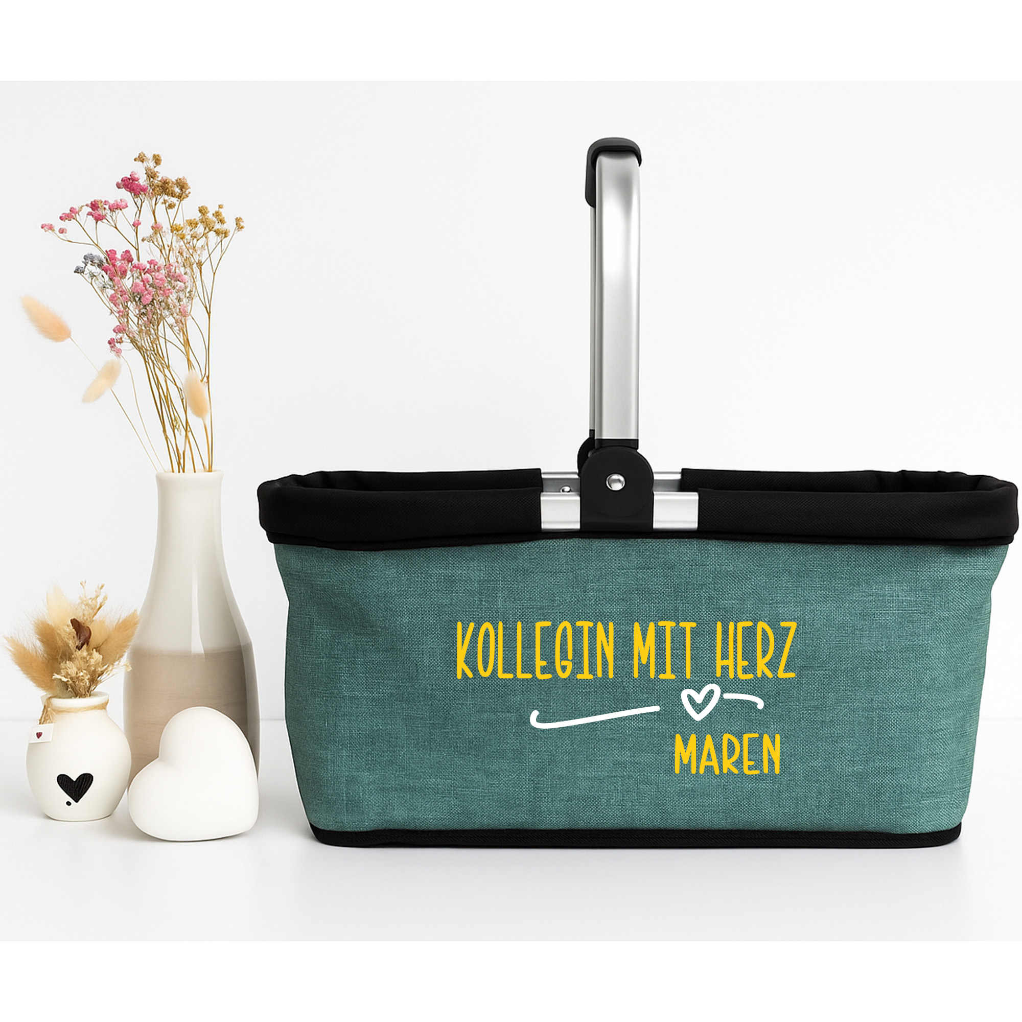 Personalisierter Einkaufskorb "Kollegin mit Herz" Tragekorb Picknickkorb faltbar 20L 