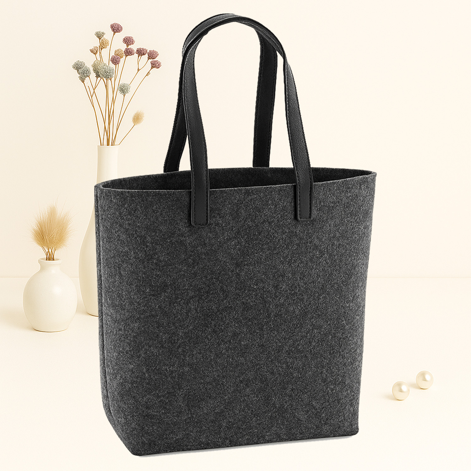 Schmale Filztasche mit PU-Ledergriff - Stickung "Motiv" oder "Logo" 