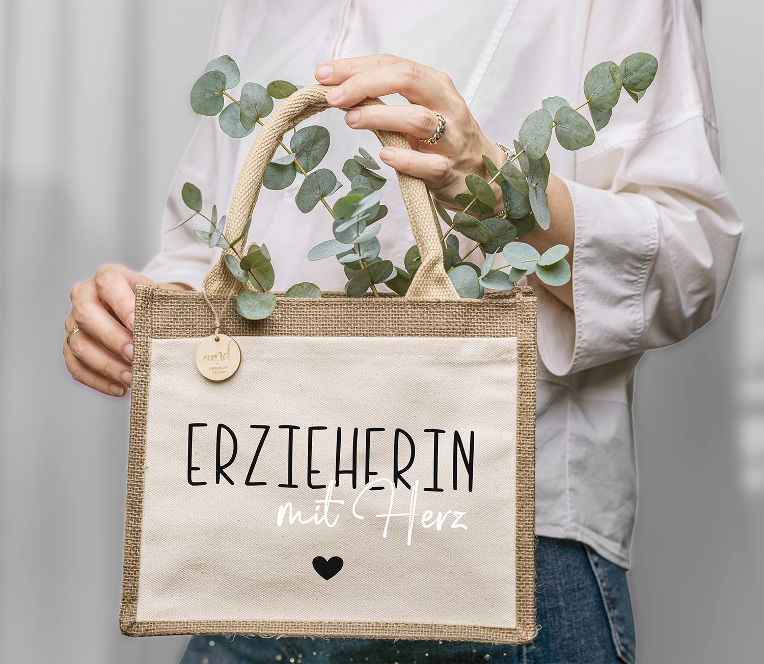 Personalisierte Jute-Tasche „Lehrerin mit Herz“ – Geschenk mit Wunschname