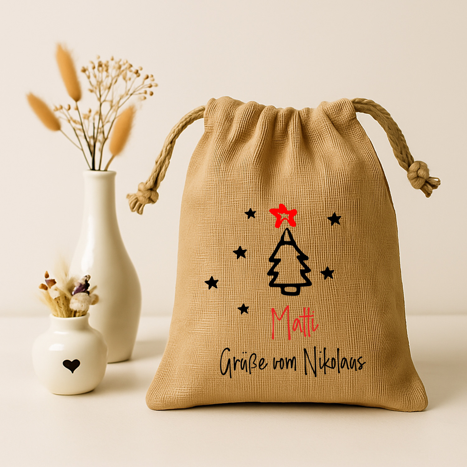 Jute-Nikolaussäckchen Motiv Baum in 3 Größen | S - L 