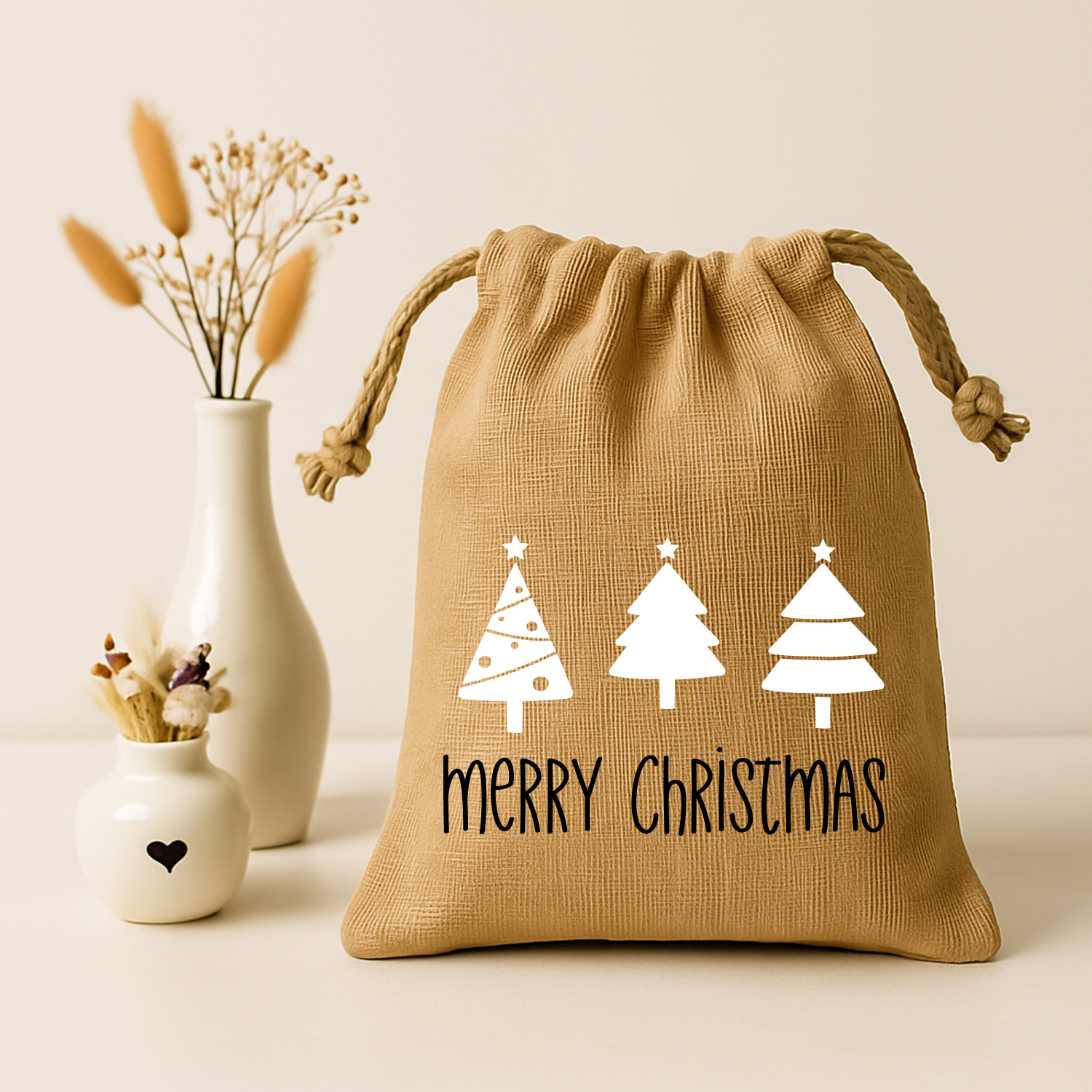 Jute-Nikolaussäckchen Motiv Merry Christmas in 3 Größen |      S - L 