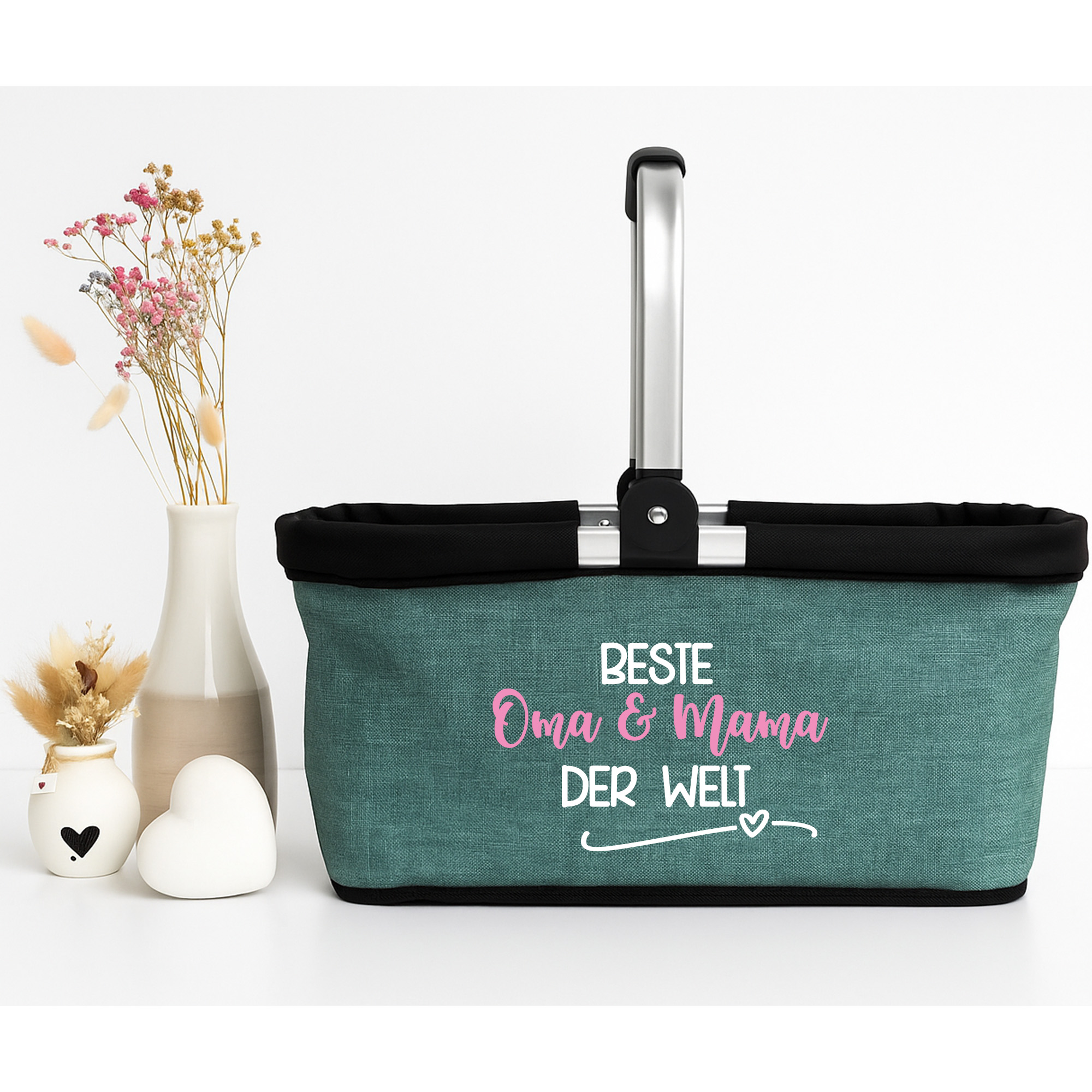 Personalisierter Einkaufskorb "Beste Oma & Mama der Welt" Tragekorb Picknickkorb faltbar 20L 