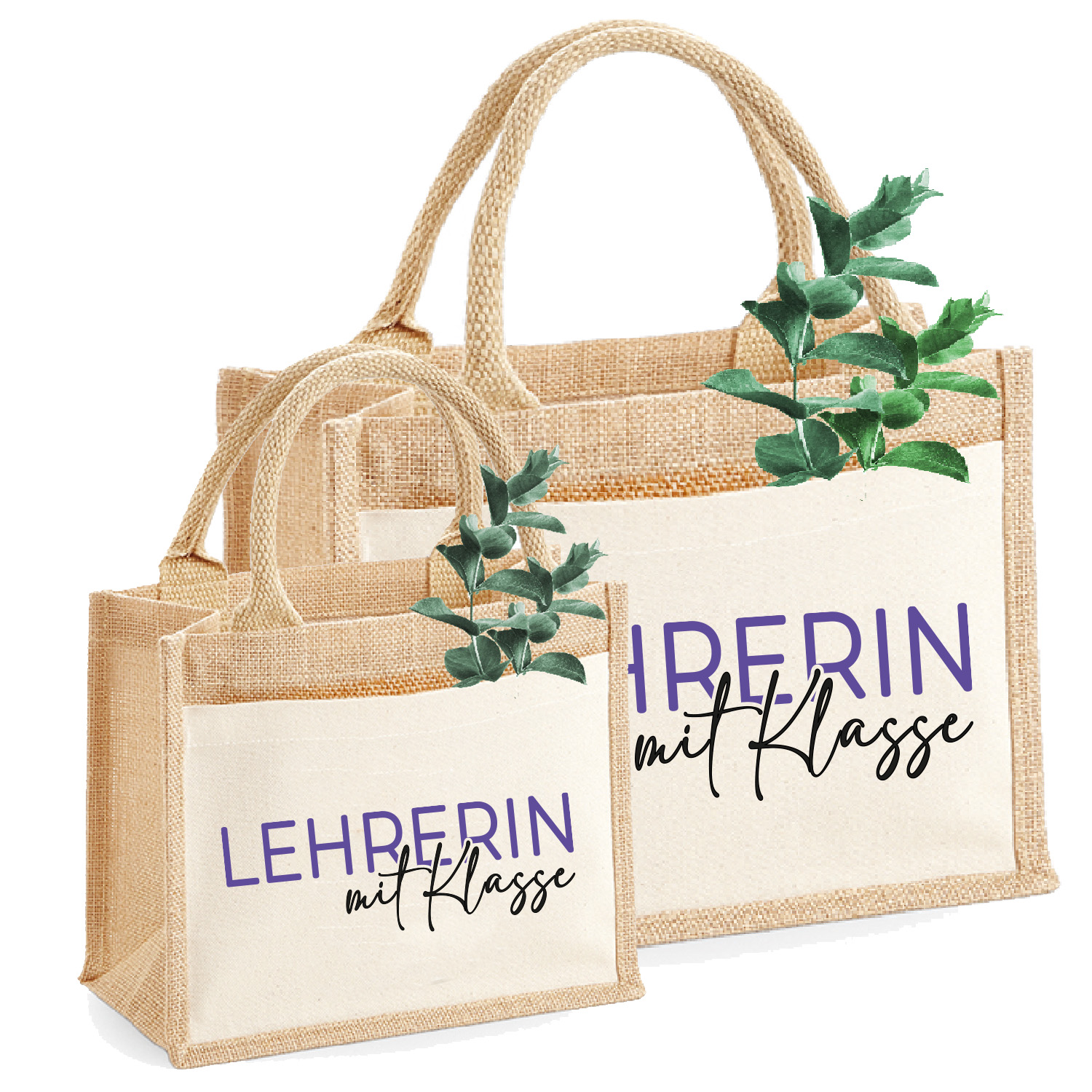 Jute-Tasche "Lehrerin mit Klasse" personalisiert | Jute-Beutel Nachhaltig | Größe S&M 