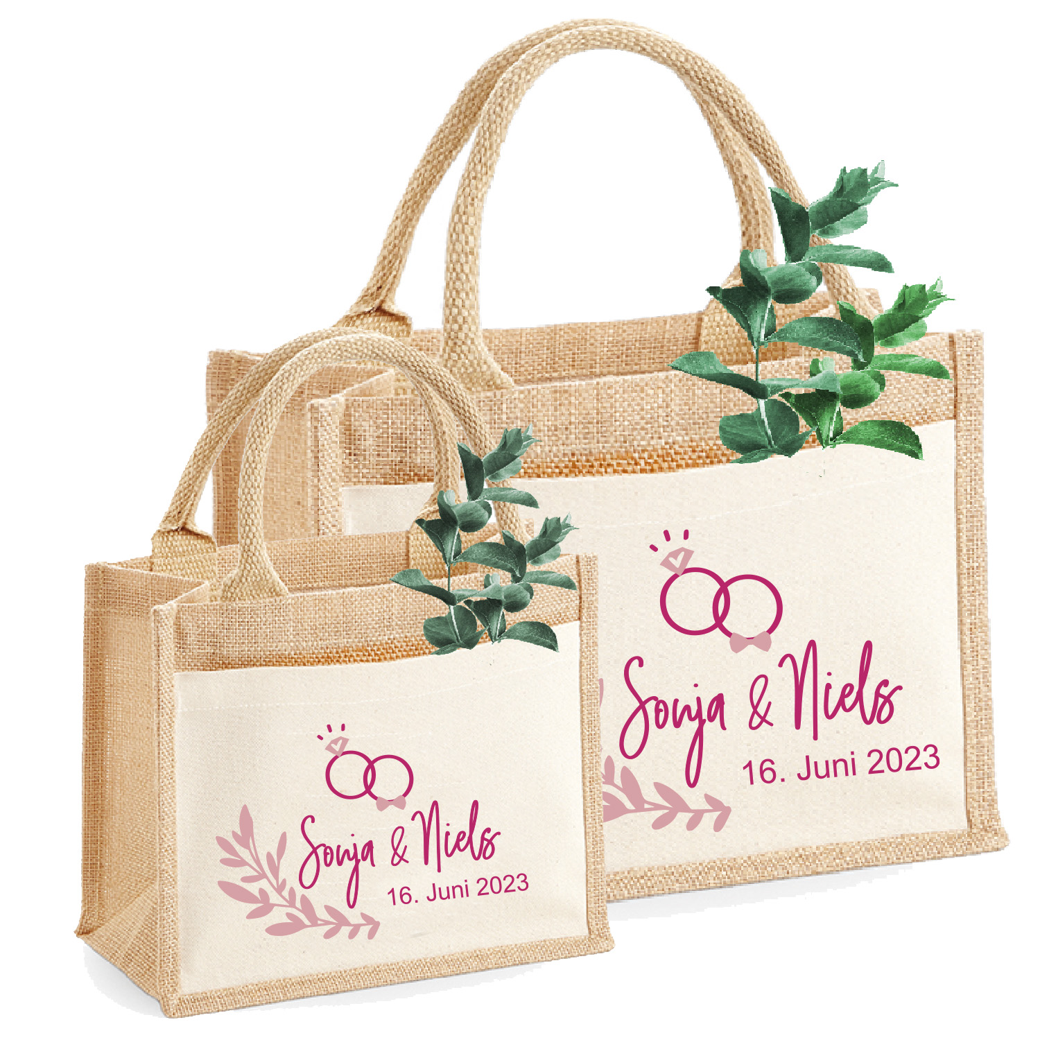  Jute-Tasche Motiv: zur Hochzeit mit Name personalisiert | Größe S & M