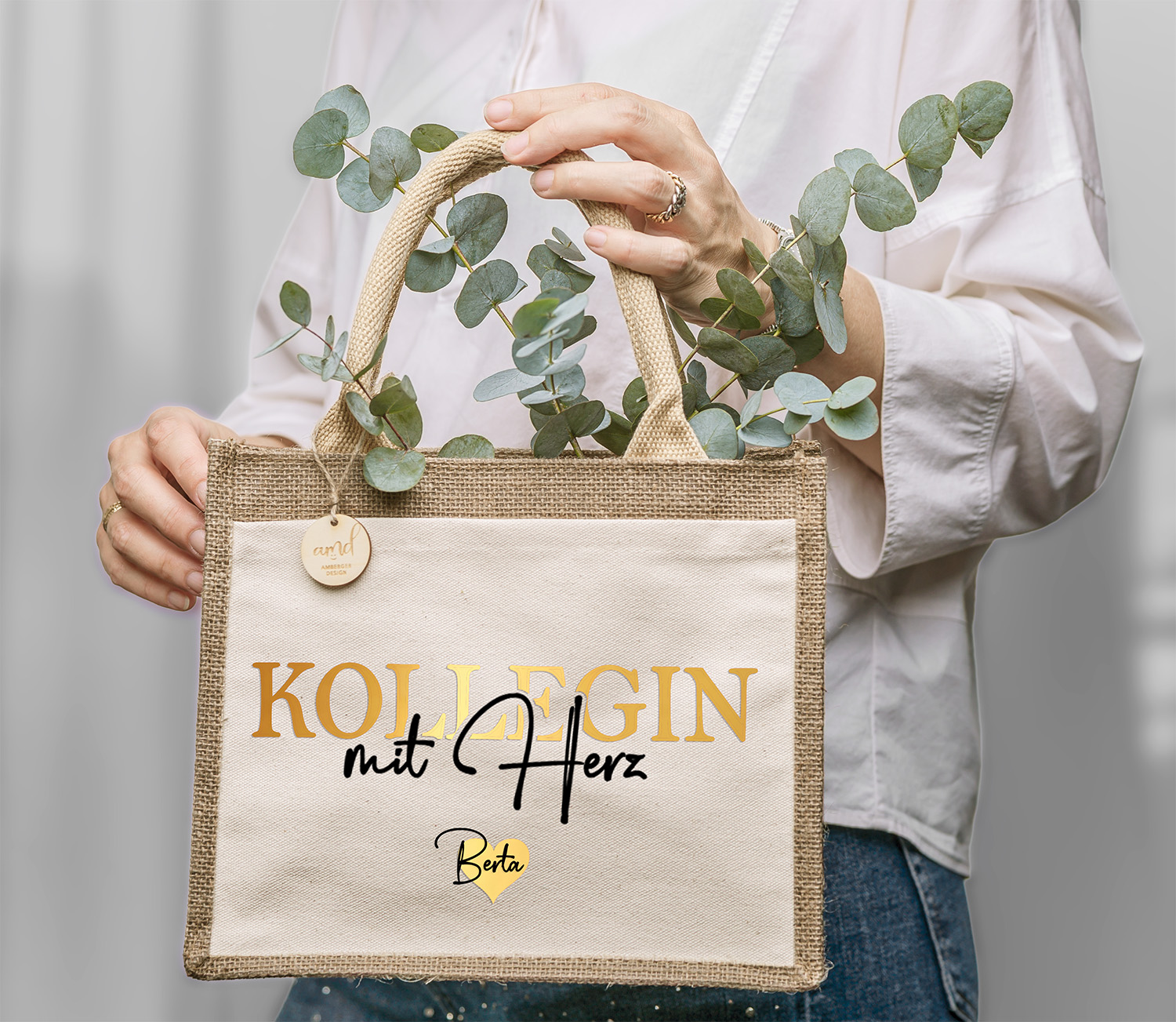 Jute-Tasche Kollegin mit Herz und Wunschname personalisiert 
